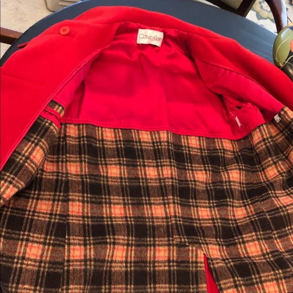 Calvin Klein Collection Red Toggle Pea Coat - Picture 5 of 7